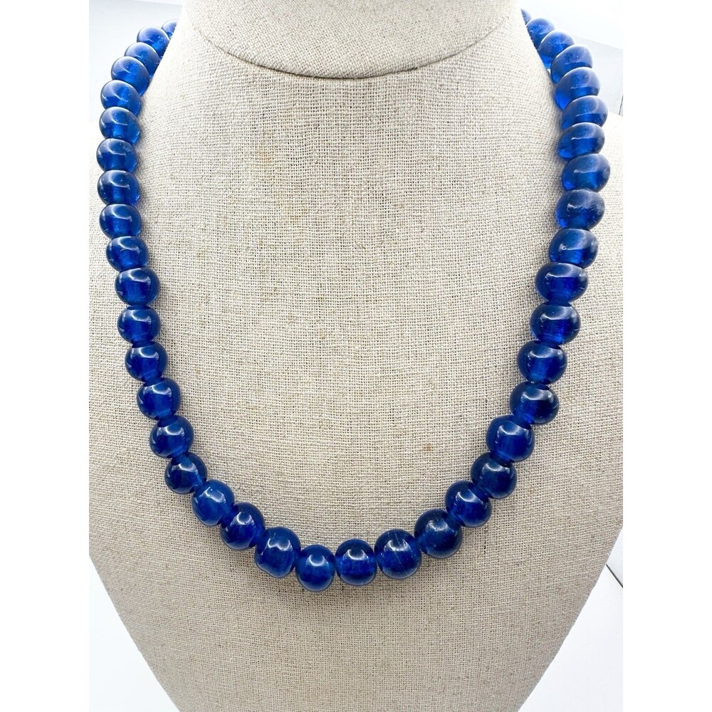 Vintage Blue Art Glass Bead Necklace 19”